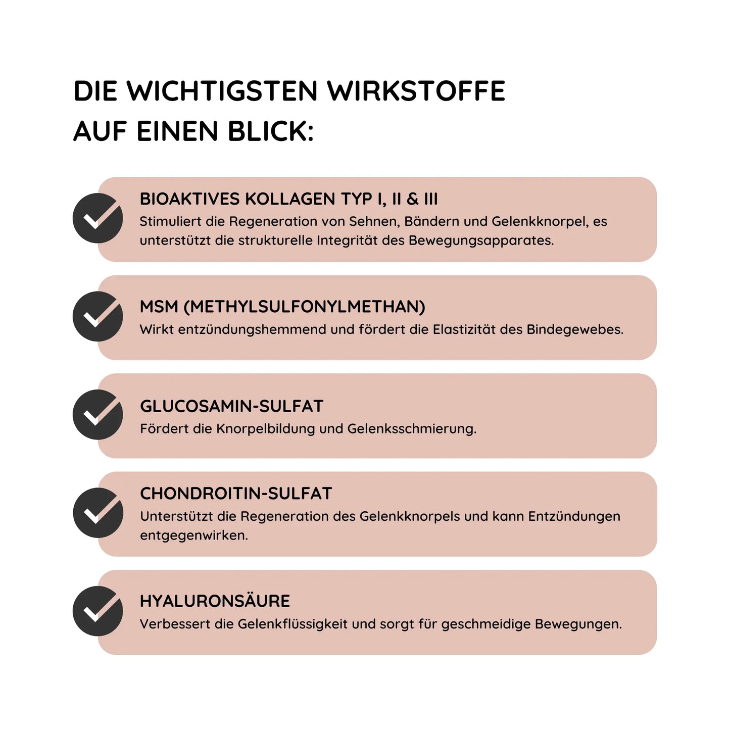 Auflistung der wichtigsten Wirkstoffe in ArthroTotal Dog (Kollagen für Hunde)