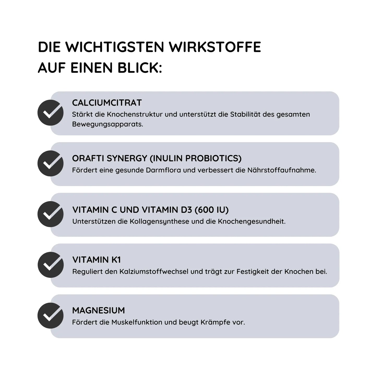 Auflistung der wichtigsten Wirkstoffe in ArthroTotal Human (Kollagen für Menschen)
