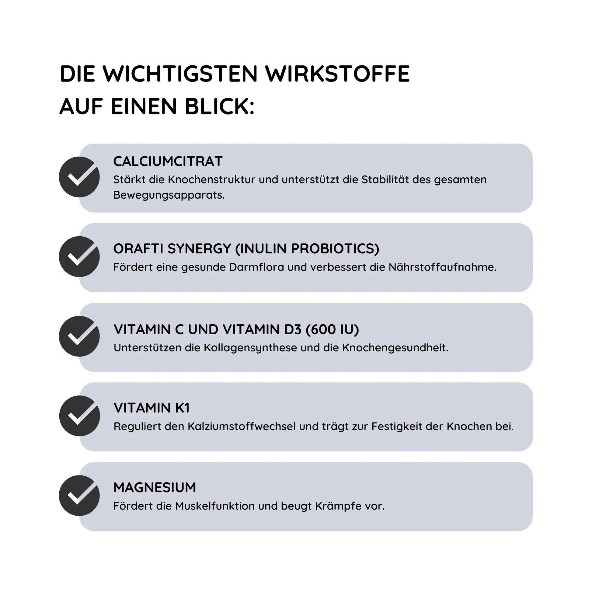 Auflistung der wichtigsten Wirkstoffe in ArthroTotal Human (Kollagen für Menschen)